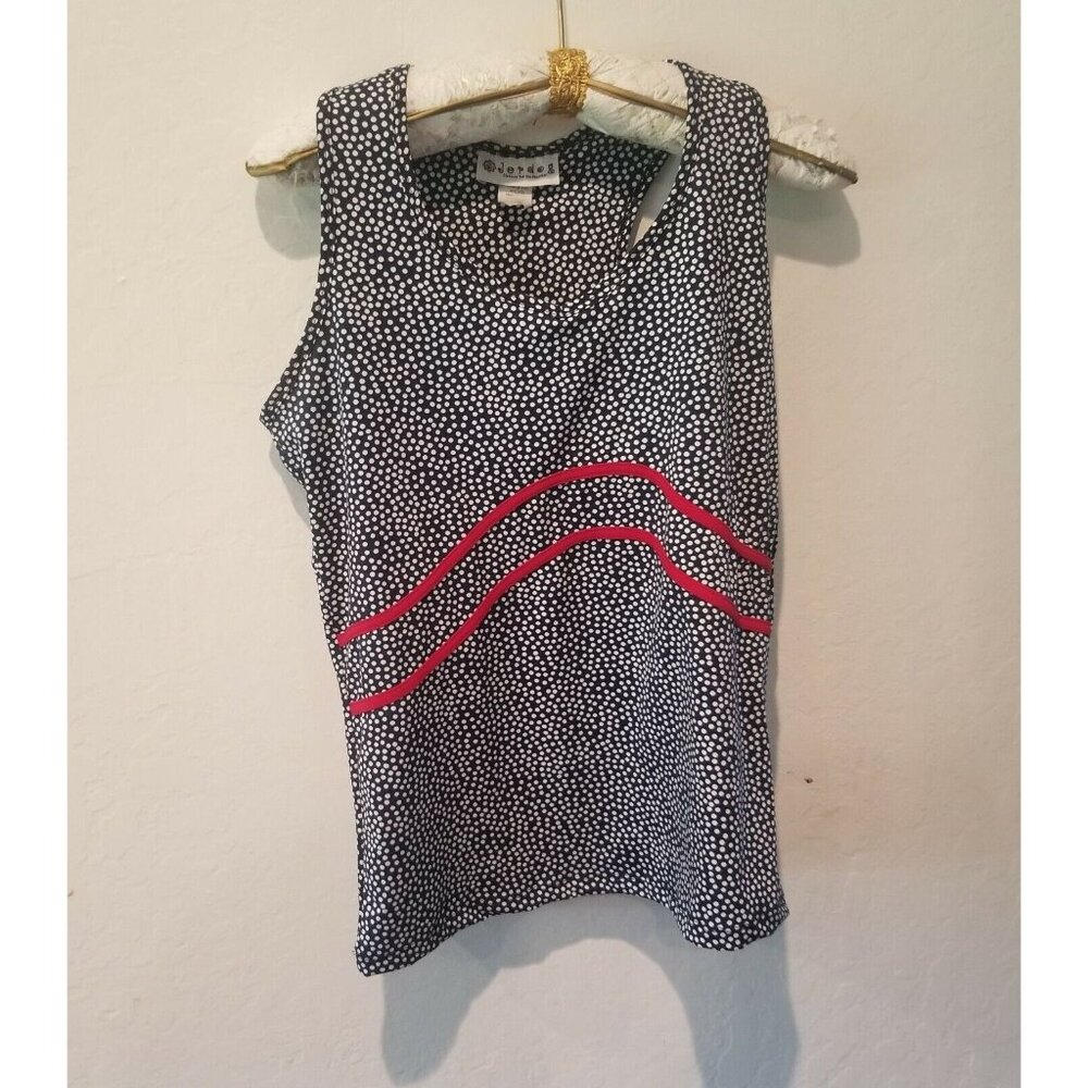 Jerdog Women Racerback Tank Top Sleeveless Stretch Large Black White Polka Dots